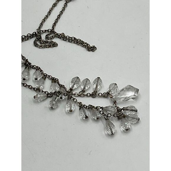 Vintage 925 Sterling Silver Crystal Rock Quartz Teardrop Fringe Necklace 16" - Picture 8 of 13
